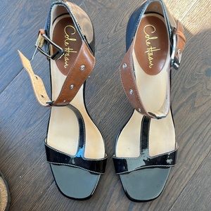 NEVER WORN Cole Hahn Cole Haan London Air Black Patent T-Strap Sandal, Size 11
